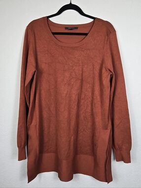 Cyrus Burnt Orange Tunic Sweater Large Lightweight Knit Side Slit